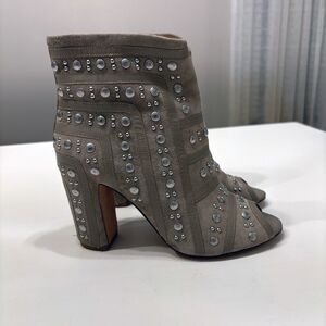 Rebecca Minkoff Mila Runway Gray‎ Leather Studded Booties US Size 7.5 M